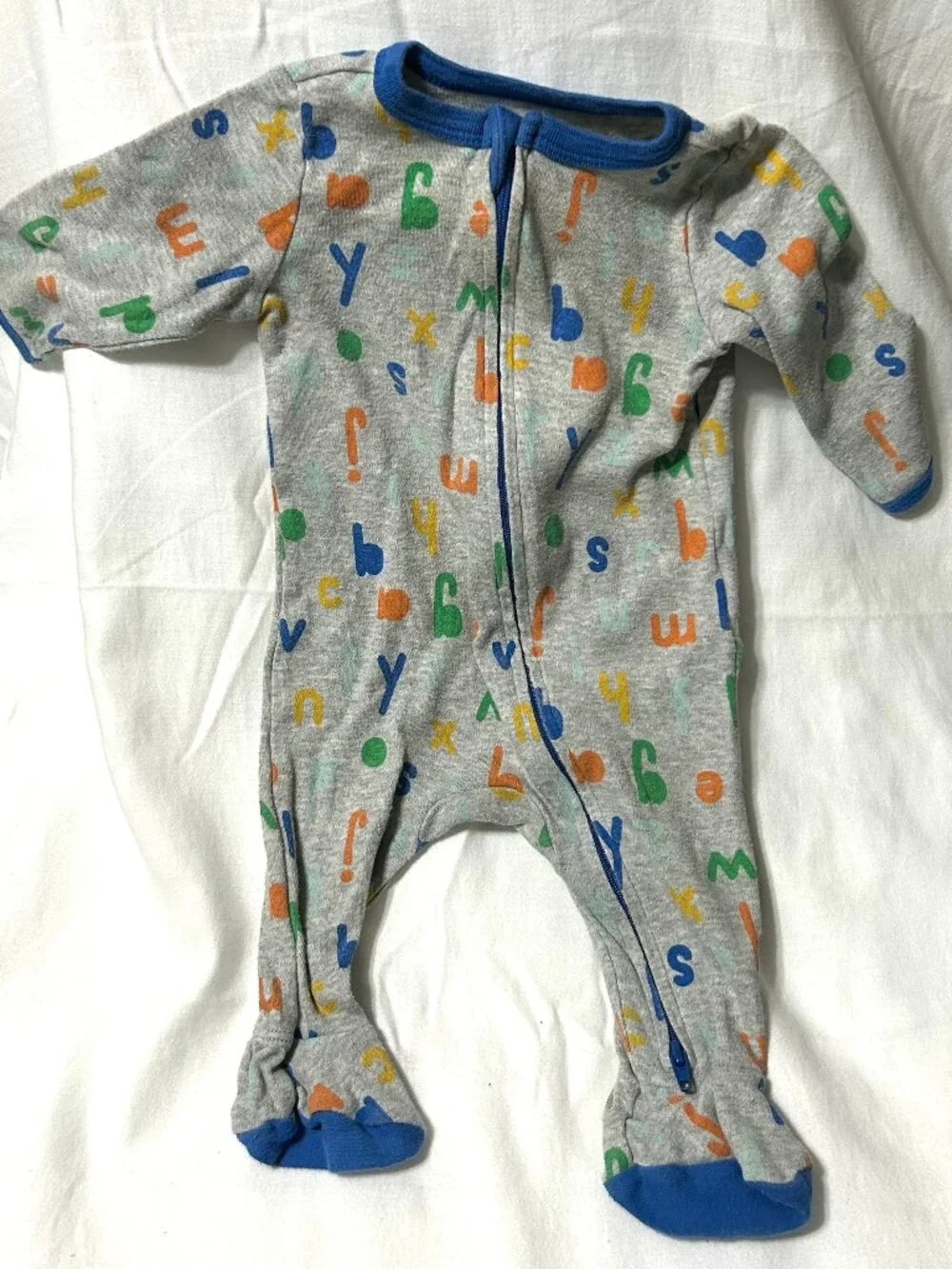 3-6 month Sleepers 3 pieces! Blue Fox Alphabet Zip-up Excellent Condition